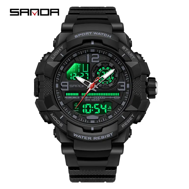 Sanda Waterproof Sports Electronic Watch Black Orange - Image 11