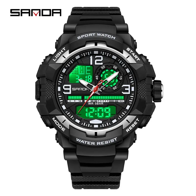 Sanda Waterproof Sports Electronic Watch Black Orange - Image 13