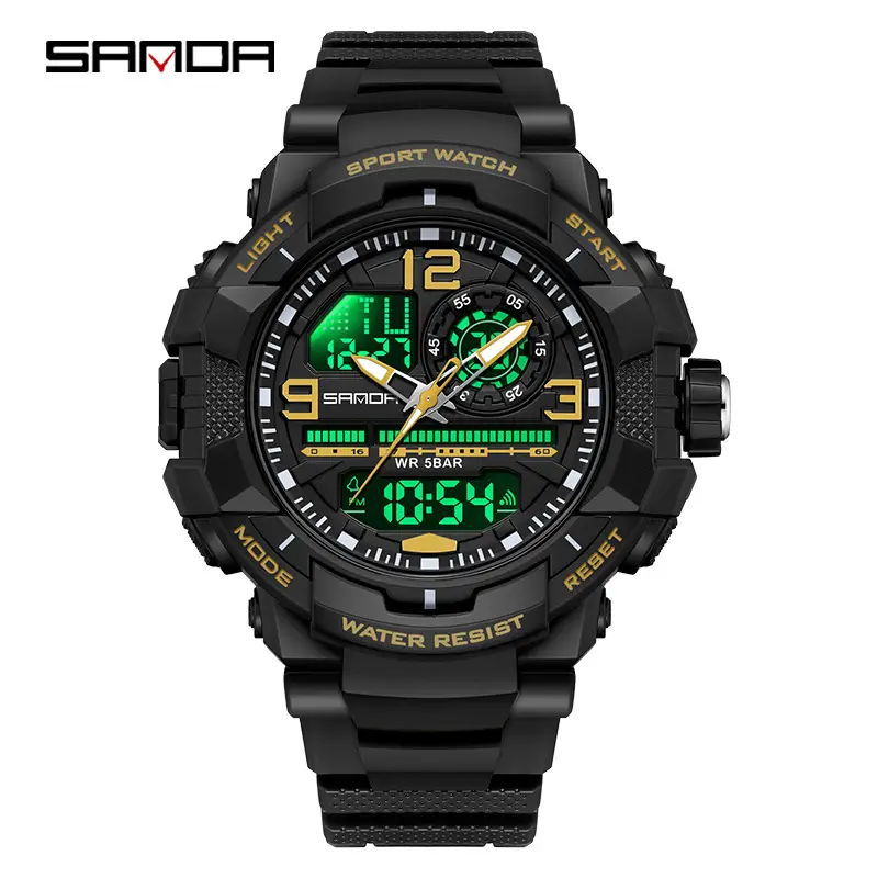 Sanda Waterproof Sports Electronic Watch Black Orange - Image 14