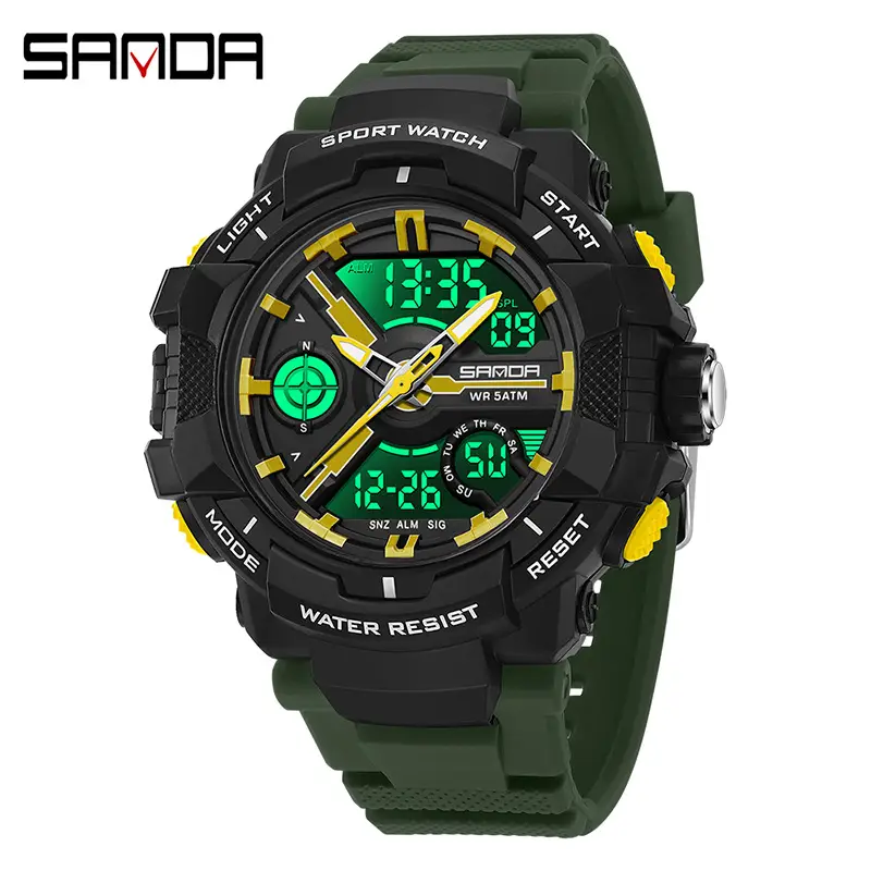 Sanda Waterproof Sports Electronic Watch Black Orange - Image 5