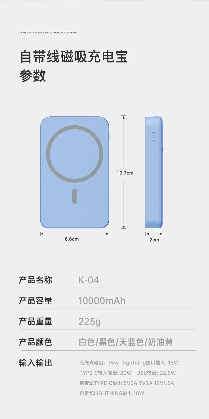 Cross-Border Magsafe Magnetic Wireless Power Bank 10000 Mah with Built-In Cable Super Fast Charging Mini Power Bank — feature 17