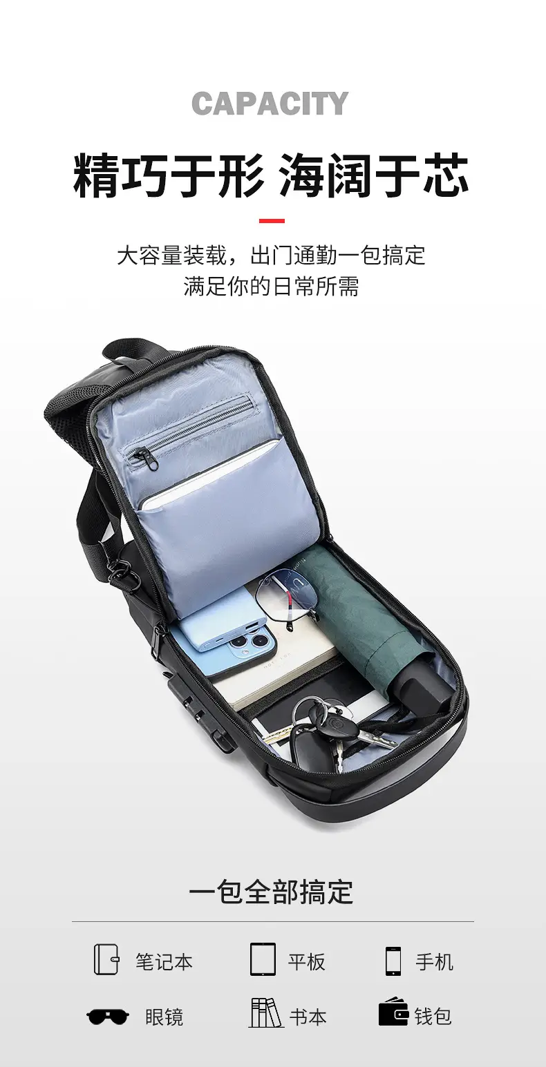 Men's Waterproof Crossbody Backpack with Password Lock — feature 10