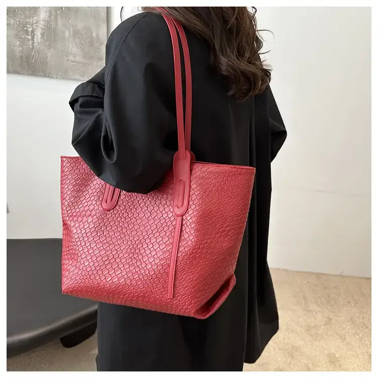 Vintage Woven Tote Bag Red Large Capacity Women — feature 14