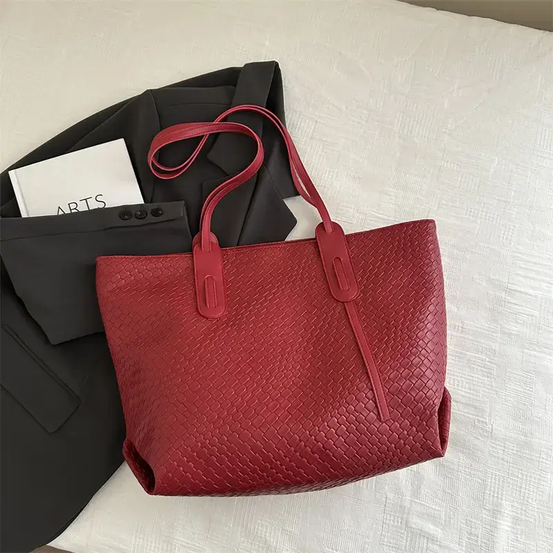 Vintage Woven Tote Bag Red Large Capacity Women - Image 3