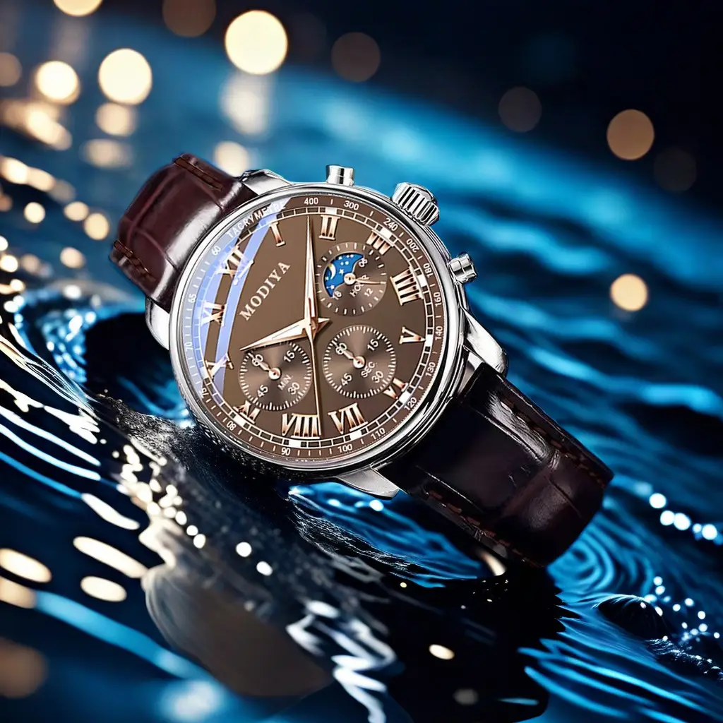 Men's Chronograph Watch Black Leather Band Quartz Movement - Image 3