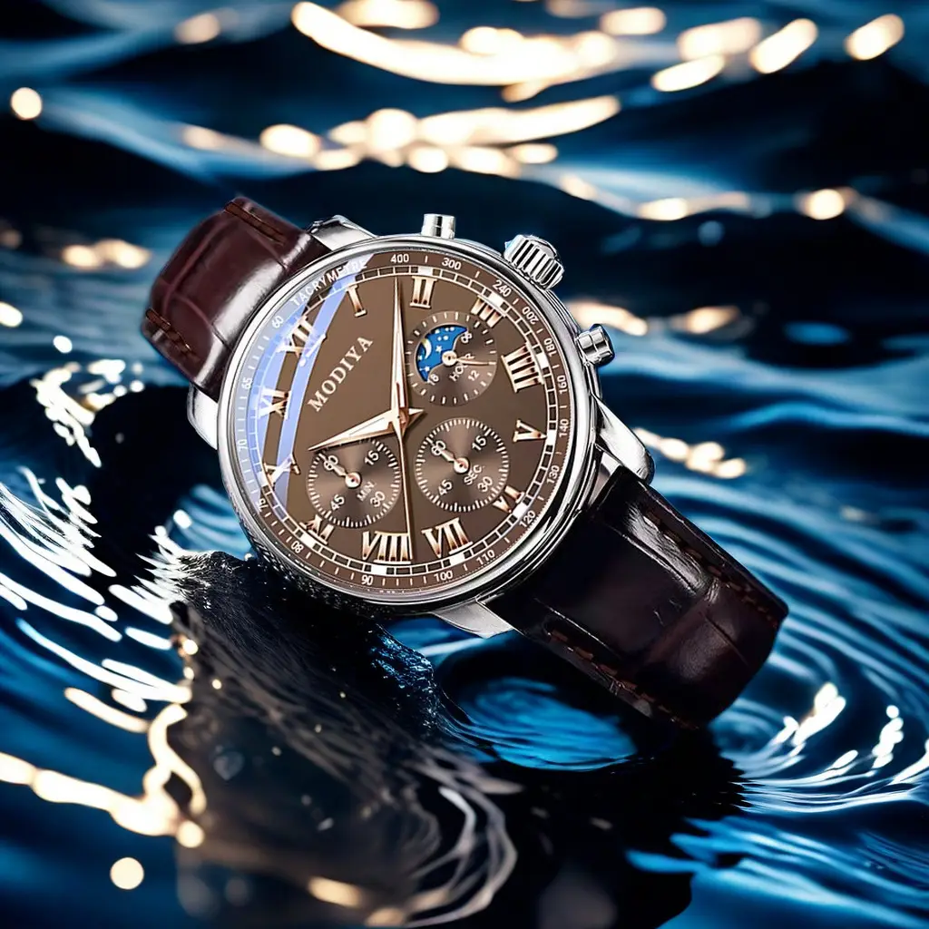 Men's Chronograph Watch Black Leather Band Quartz Movement — feature 5