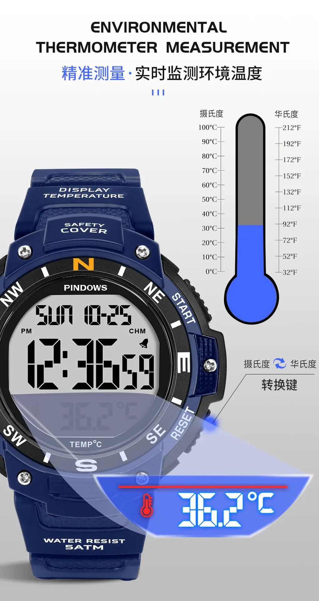 Waterproof Digital Temperature Watch for Men — feature 8
