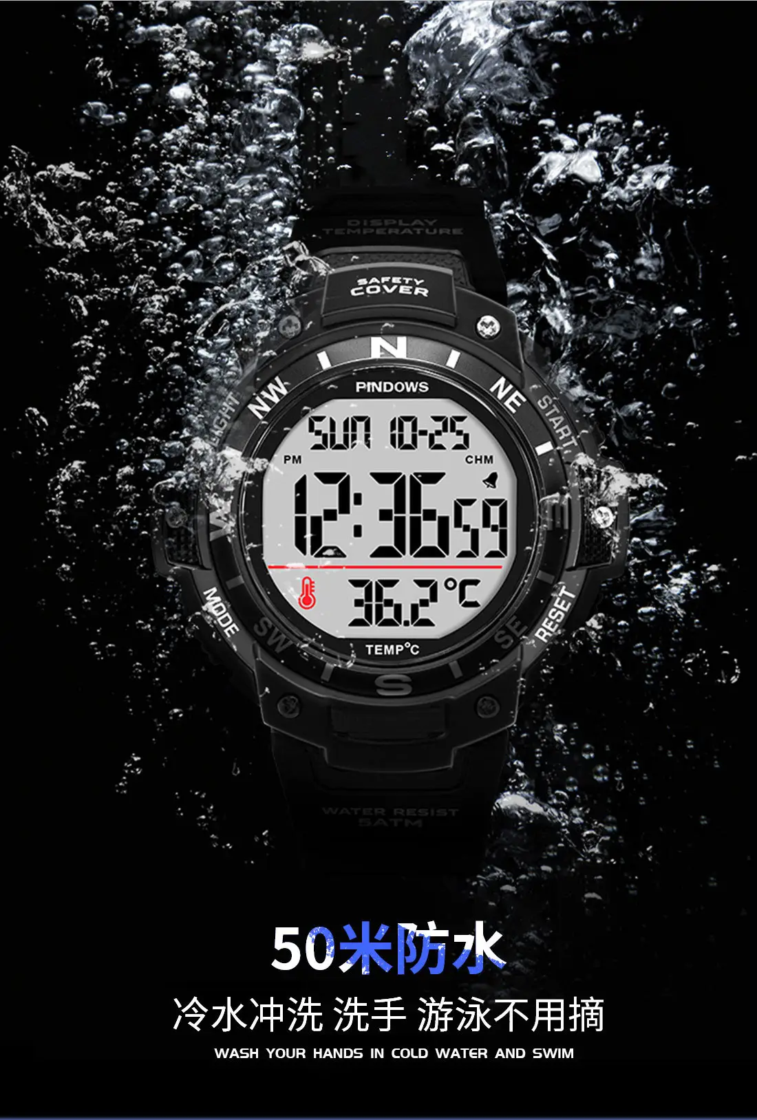 Waterproof Digital Temperature Watch for Men — feature 9