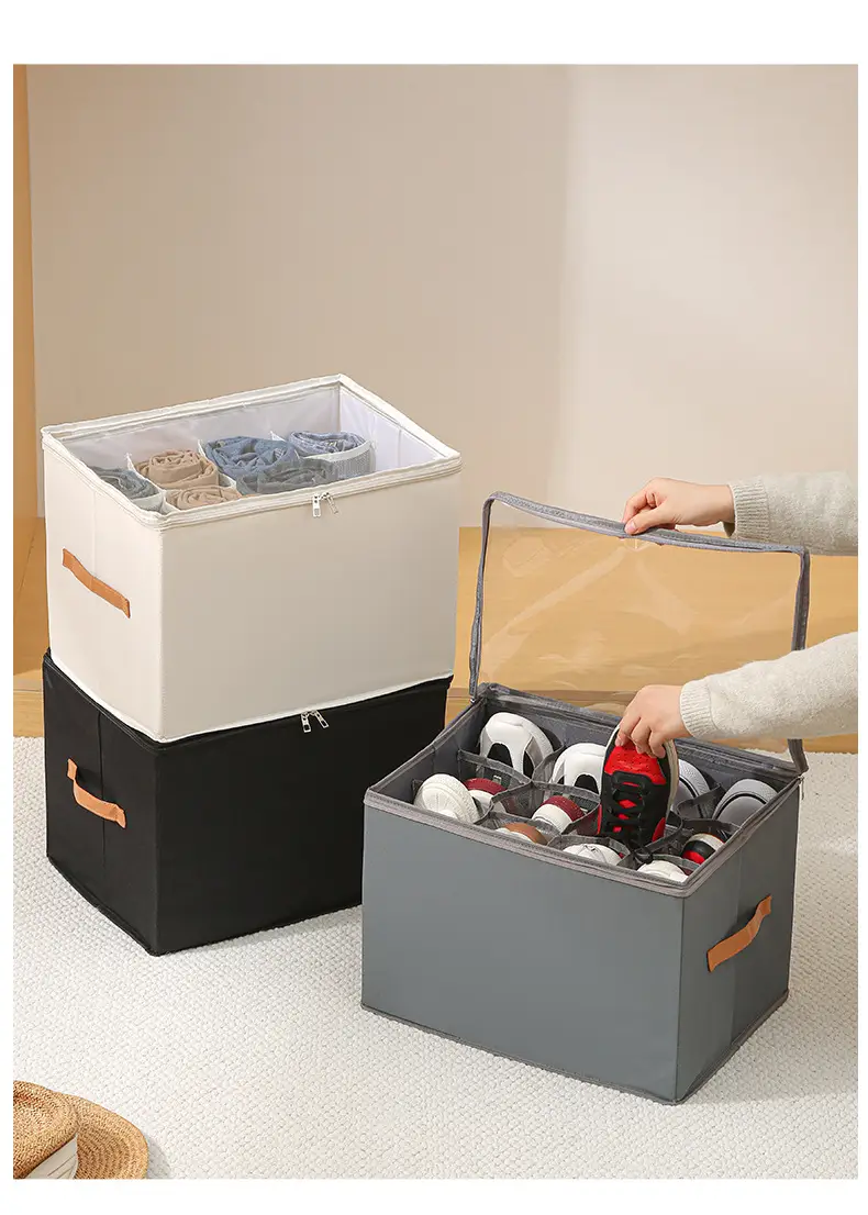 Amazon Shoe Storage Box Foldableable Visible Shoe Box with Lid Multifunctional Clothing and Sundry Storage Box with Compartments — feature 18