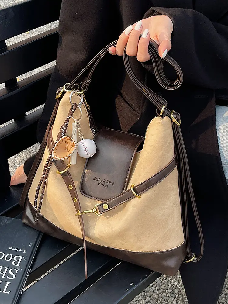 Women Retro Style Shoulder Tote Bag Beige Brown - Image 6