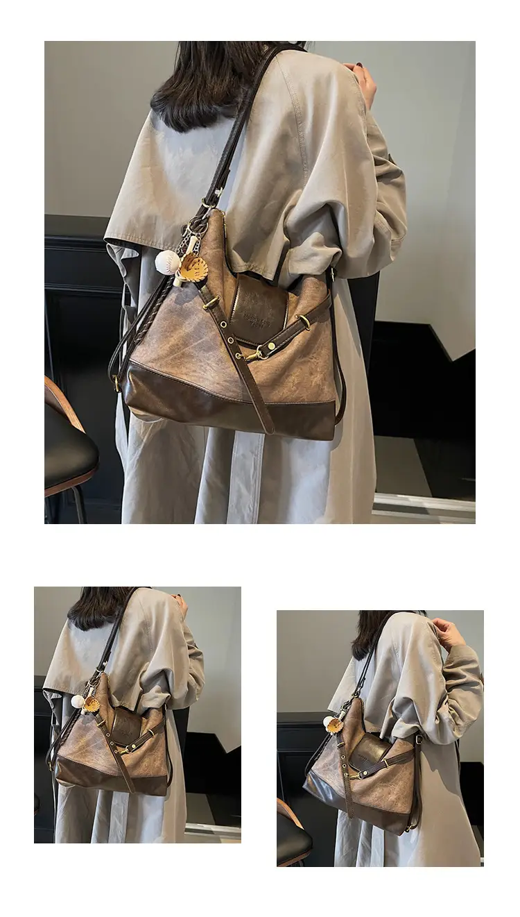 Women Retro Style Shoulder Tote Bag Beige Brown — feature 13