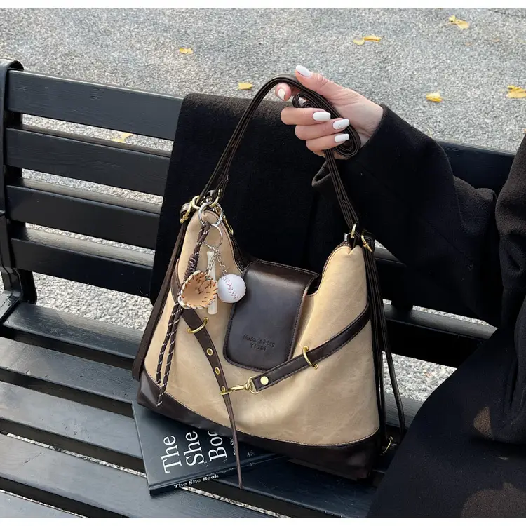 Women Retro Style Shoulder Tote Bag Beige Brown — feature 16