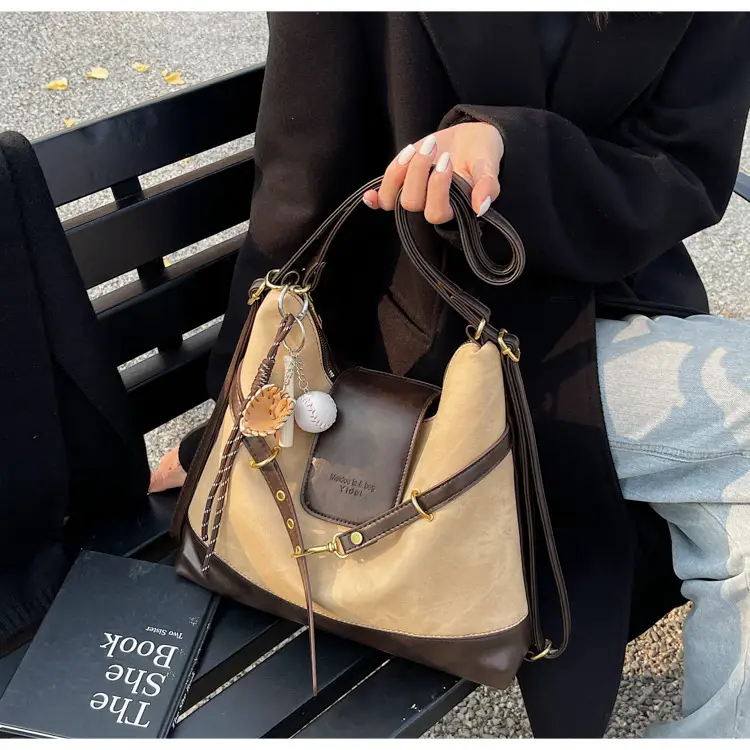 Women Retro Style Shoulder Tote Bag Beige Brown — feature 17