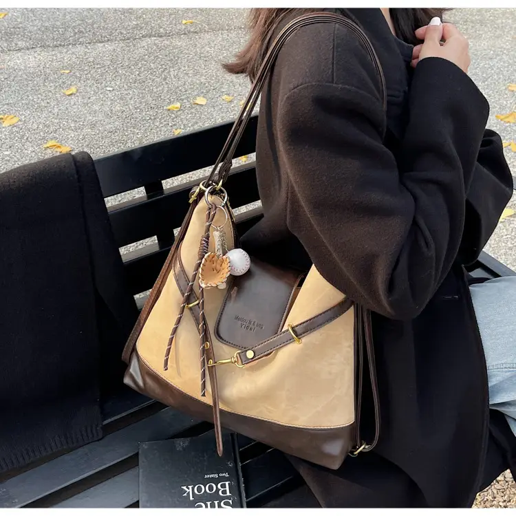 Women Retro Style Shoulder Tote Bag Beige Brown — feature 18