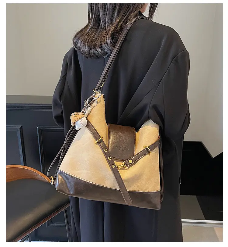 Women Retro Style Shoulder Tote Bag Beige Brown — feature 2