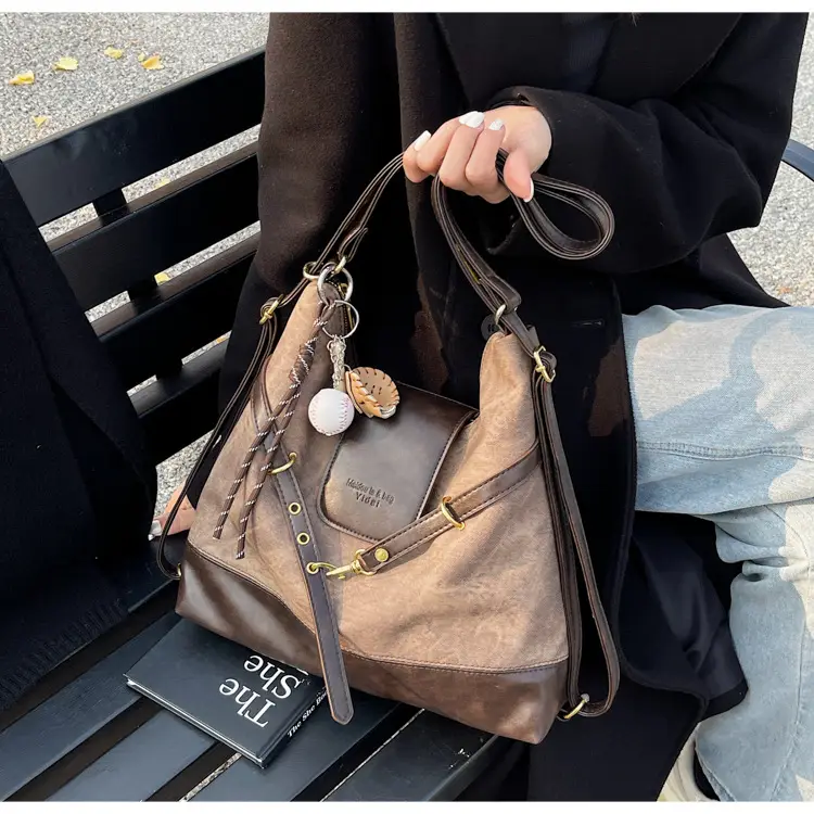 Women Retro Style Shoulder Tote Bag Beige Brown — feature 20