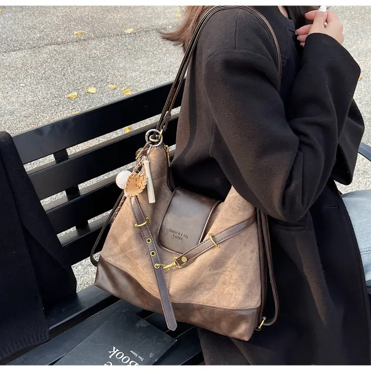 Women Retro Style Shoulder Tote Bag Beige Brown — feature 21
