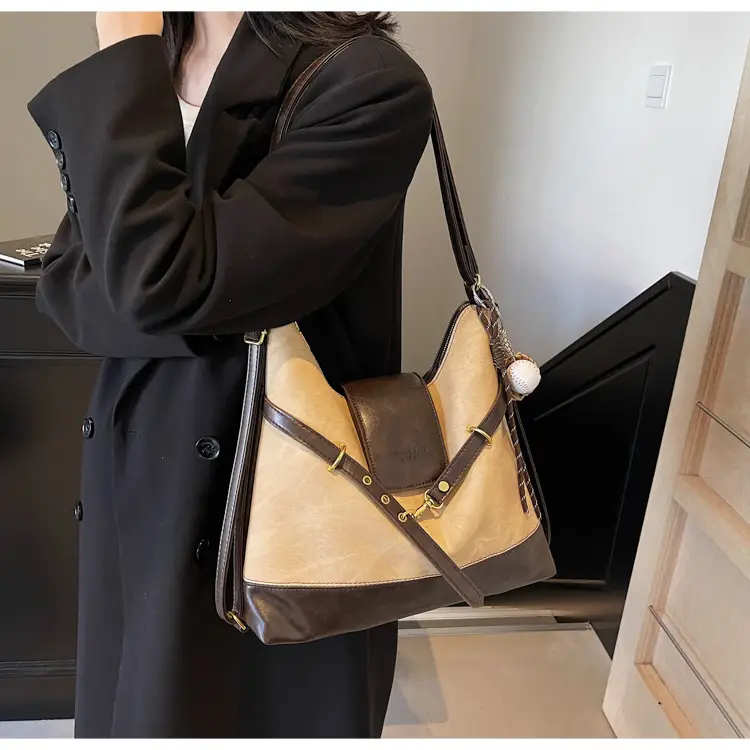 Women Retro Style Shoulder Tote Bag Beige Brown — feature 30