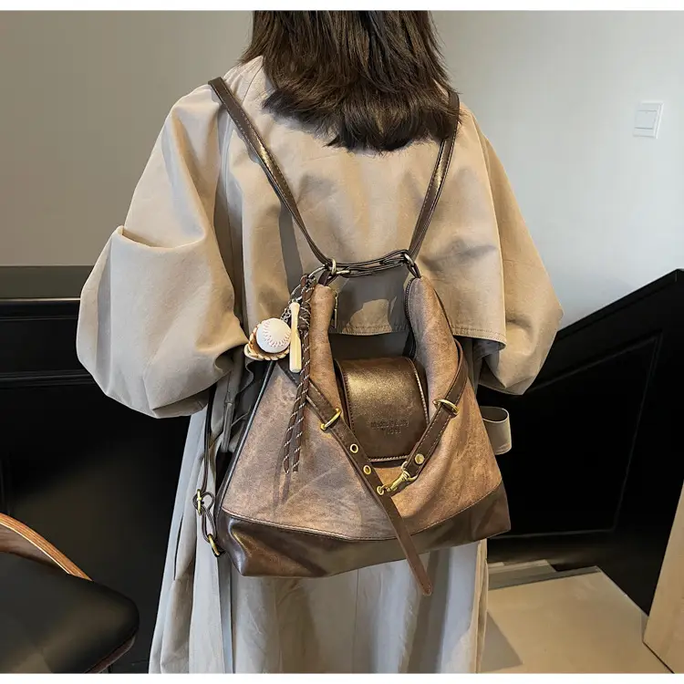 Women Retro Style Shoulder Tote Bag Beige Brown — feature 32
