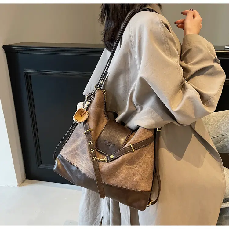 Women Retro Style Shoulder Tote Bag Beige Brown — feature 33
