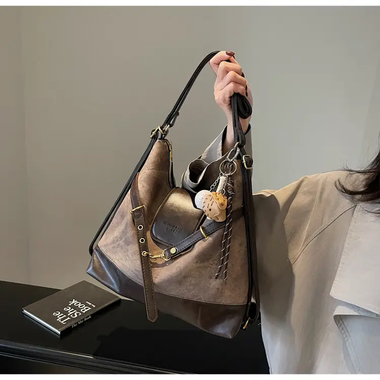 Women Retro Style Shoulder Tote Bag Beige Brown — feature 35