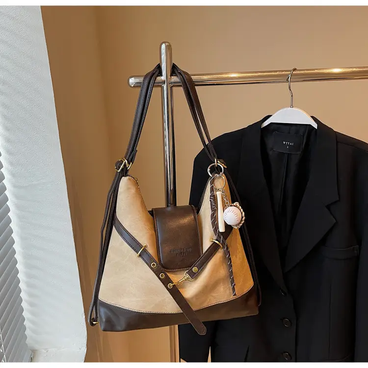 Women Retro Style Shoulder Tote Bag Beige Brown — feature 38