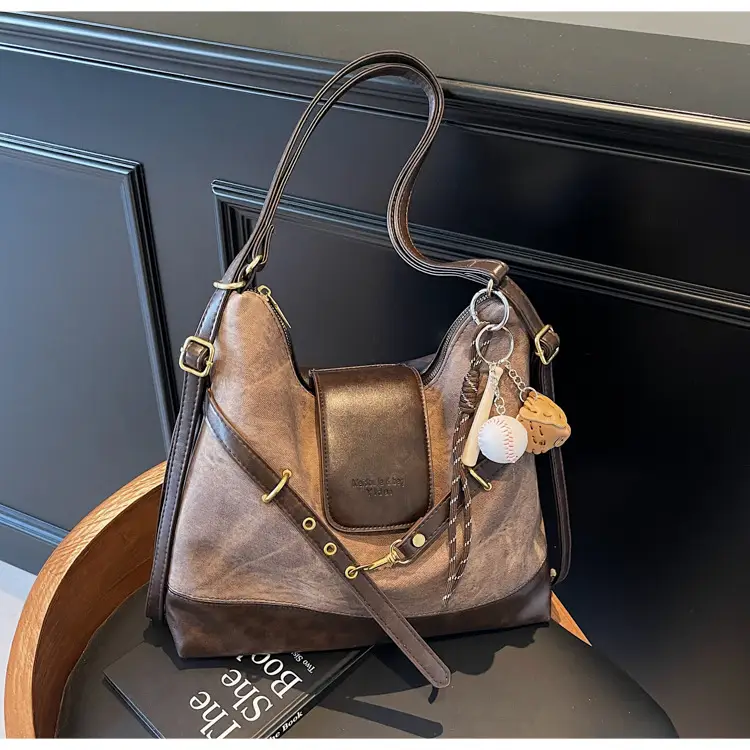 Women Retro Style Shoulder Tote Bag Beige Brown — feature 40