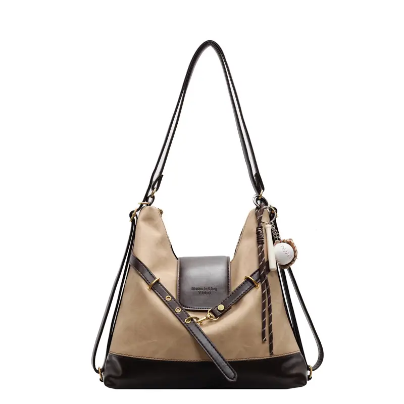 Women Retro Style Shoulder Tote Bag Beige Brown - Image 3