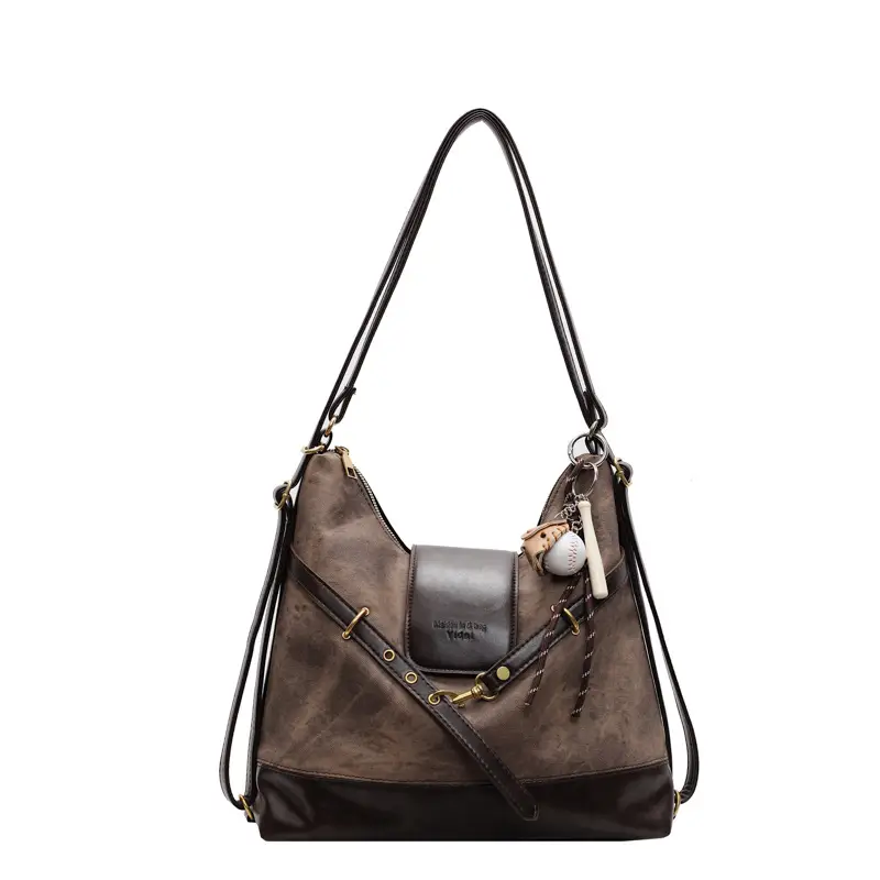 Women Retro Style Shoulder Tote Bag Beige Brown - Image 4