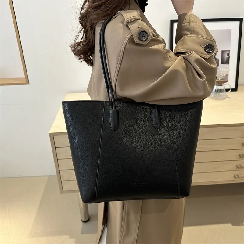 Black Leather Tote Bag for Women 2024 Autumn Winter - Image 7