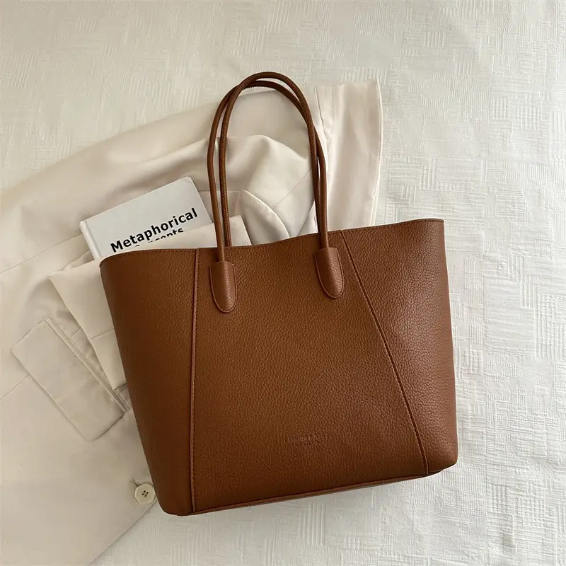 Black Leather Tote Bag for Women 2024 Autumn Winter - Image 3