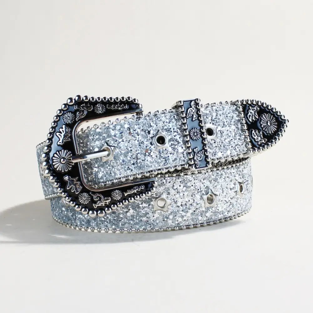 Women's Sparkly Silver Belt with Buckle - Image 4
