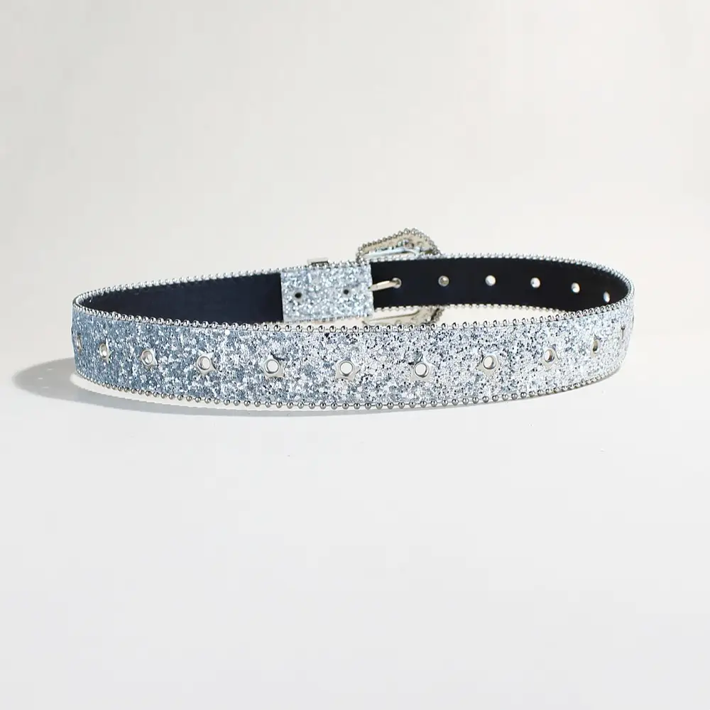 Women's Sparkly Silver Belt with Buckle — feature 10