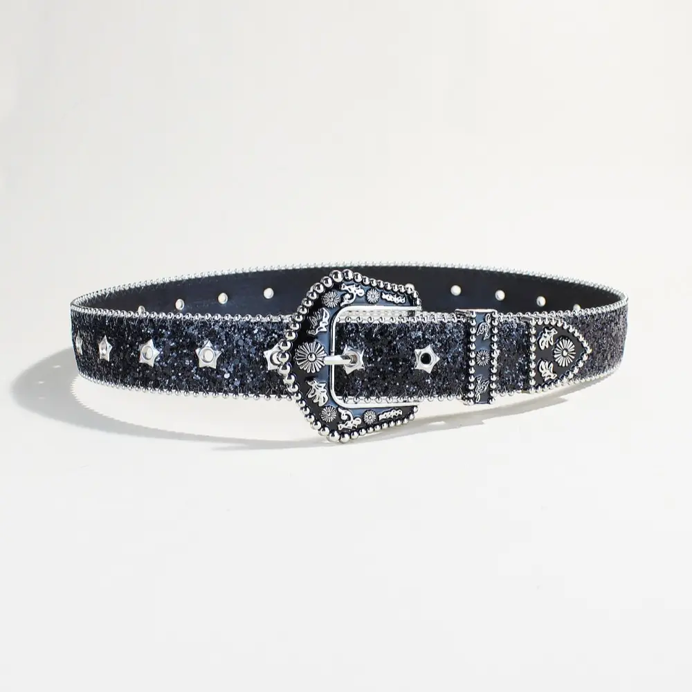 Women's Sparkly Silver Belt with Buckle — feature 3