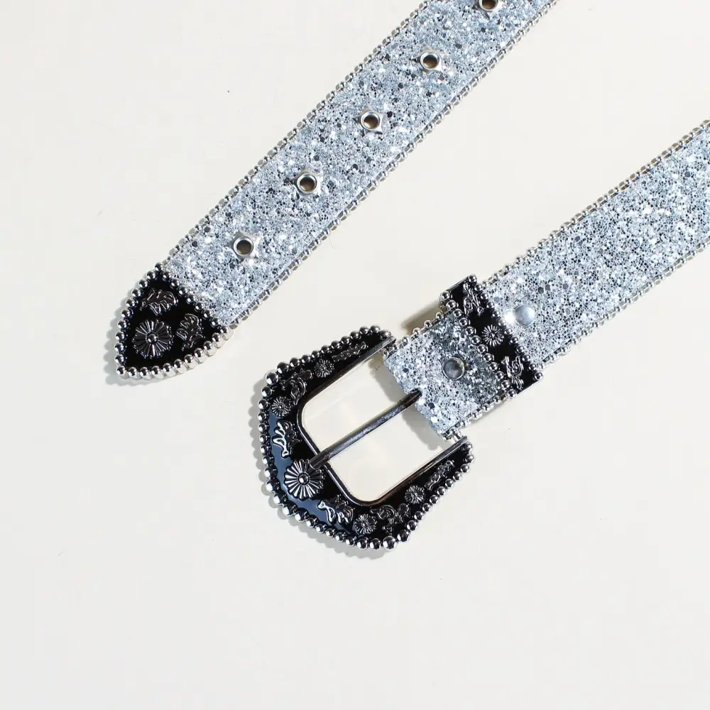 Women's Sparkly Silver Belt with Buckle — feature 8
