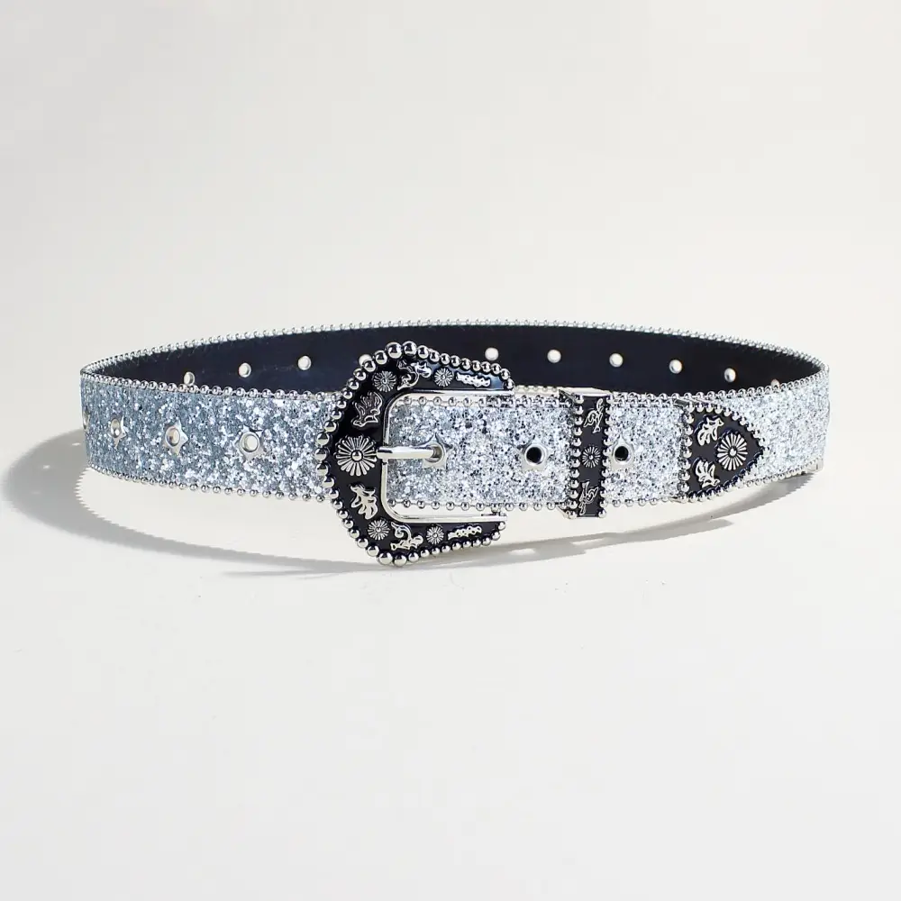 Women's Sparkly Silver Belt with Buckle — feature 9