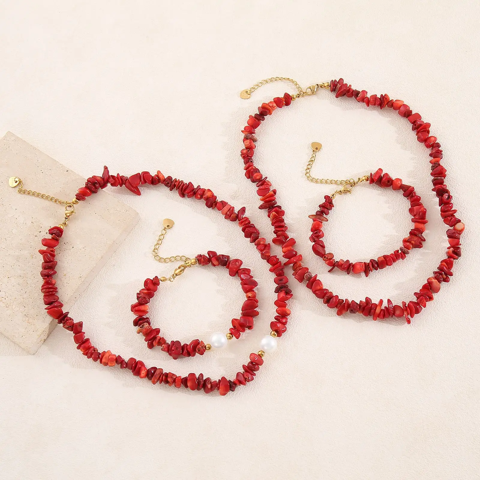 Red Crystal Pearl Necklace Bracelet Set for Women - Image 7