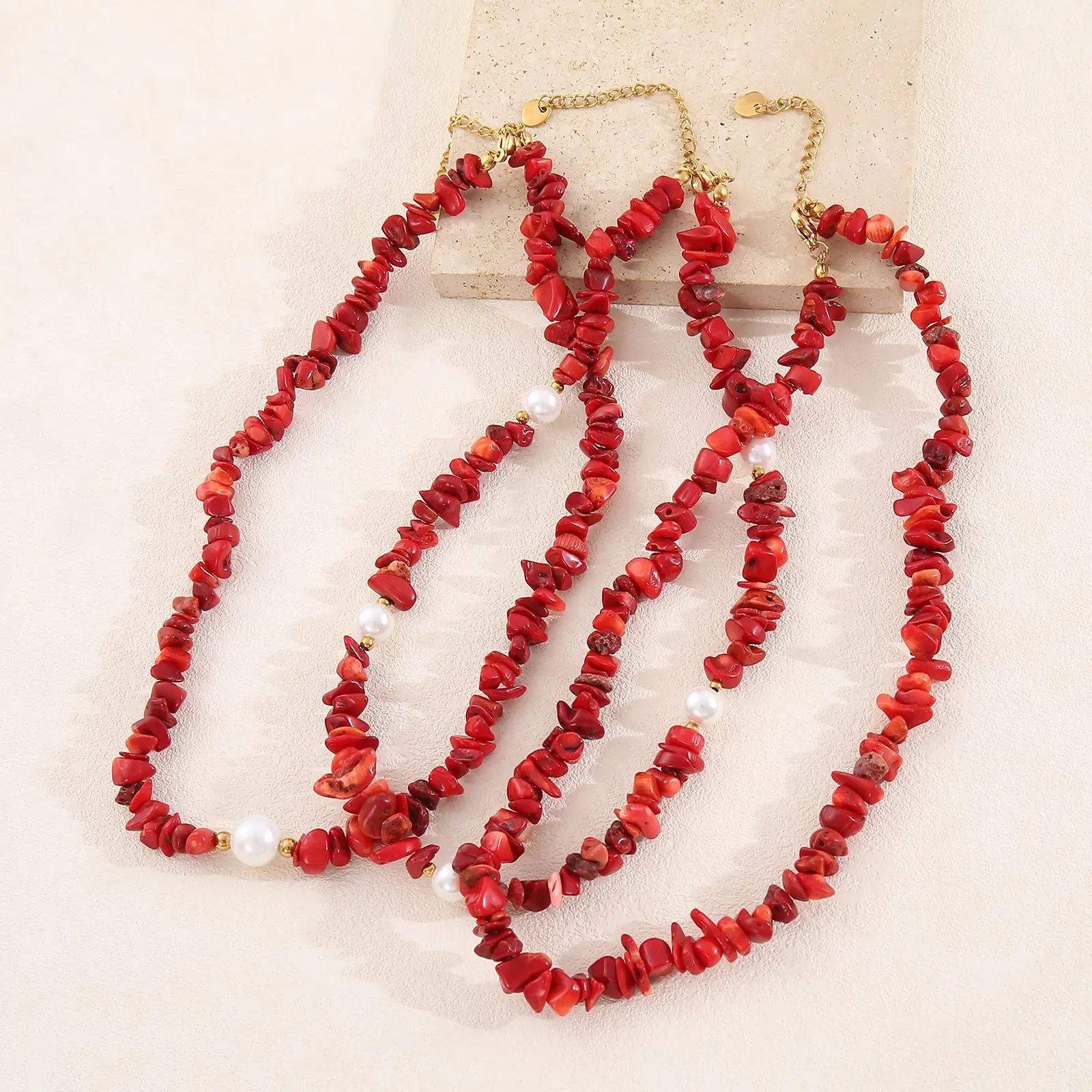 Red Crystal Pearl Necklace Bracelet Set for Women - Image 9