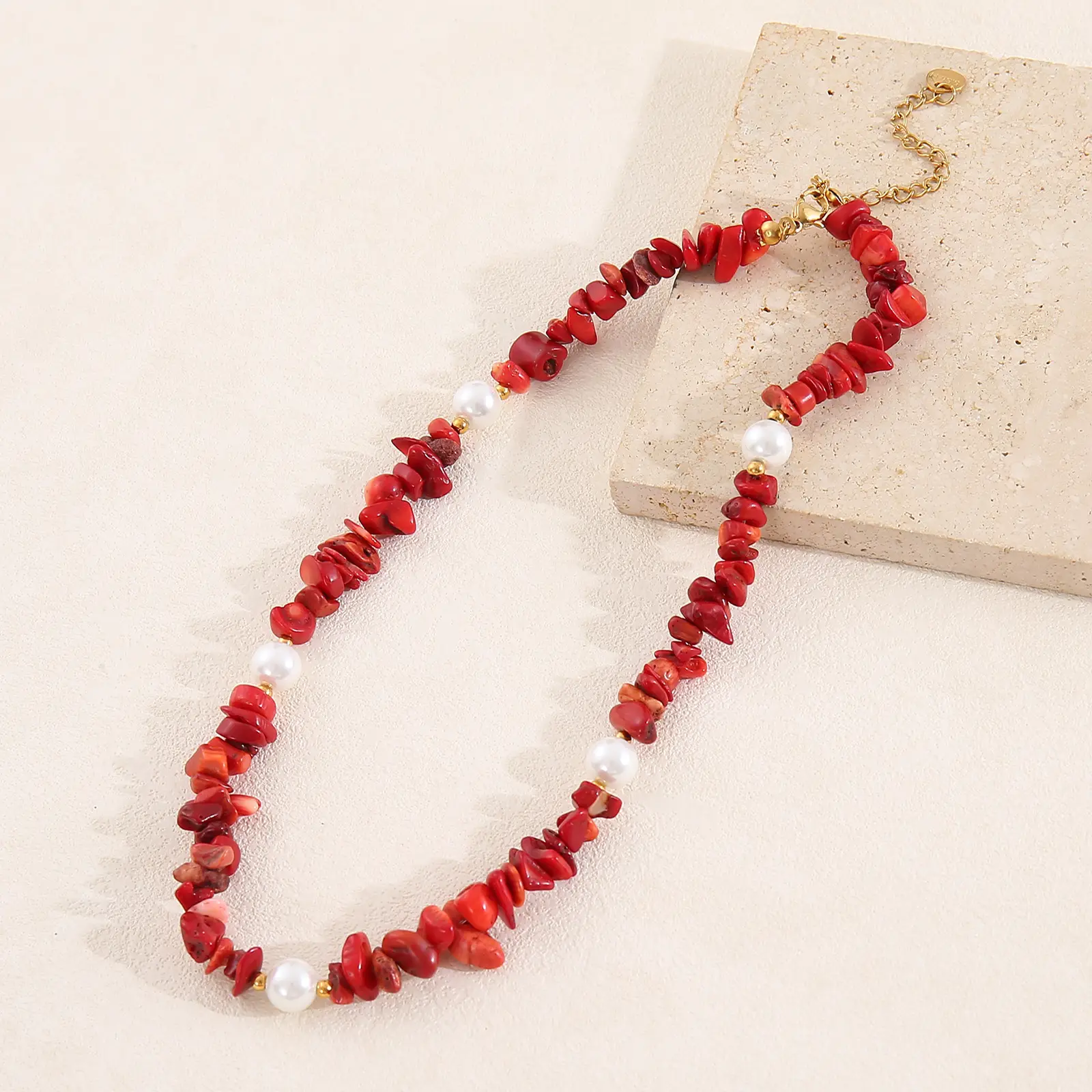 Red Crystal Pearl Necklace Bracelet Set for Women - Image 3