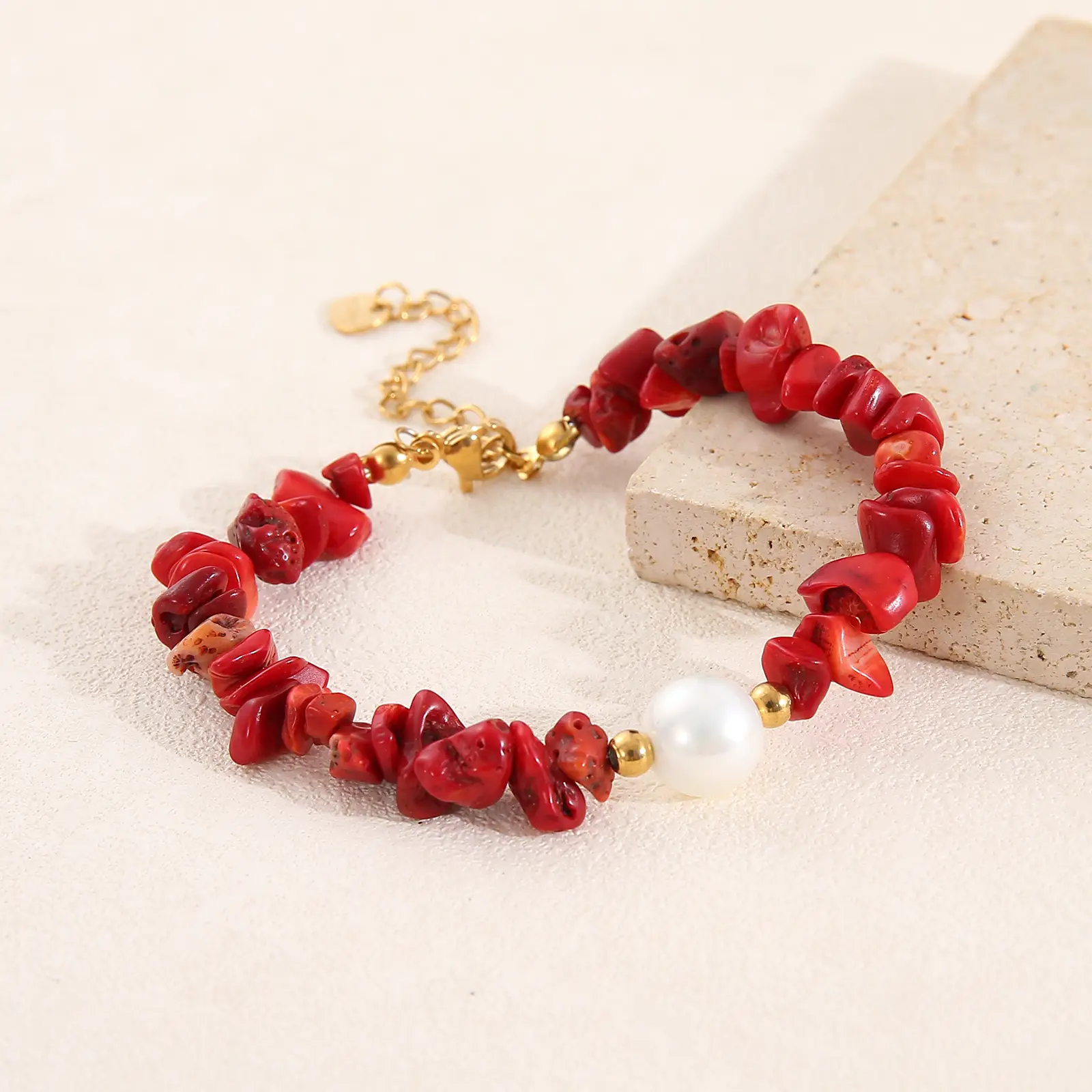 Red Crystal Pearl Necklace Bracelet Set for Women - Image 5