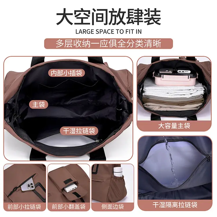Women's Waterproof Travel Bag Brown Large Capacity — feature 7