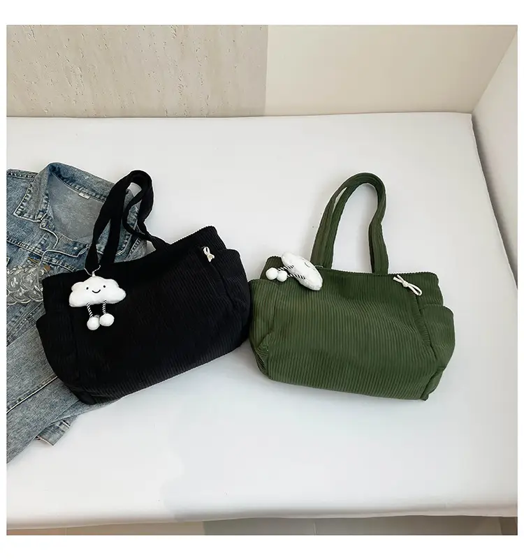 Women's Striped Velvet Shoulder Bag Autumn Winter Vintage Corduroy Large Capacity — feature 32