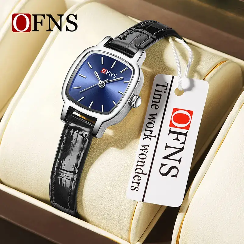 Ofns Gold Quartz Women's Watch Black Leather Band - Image 11