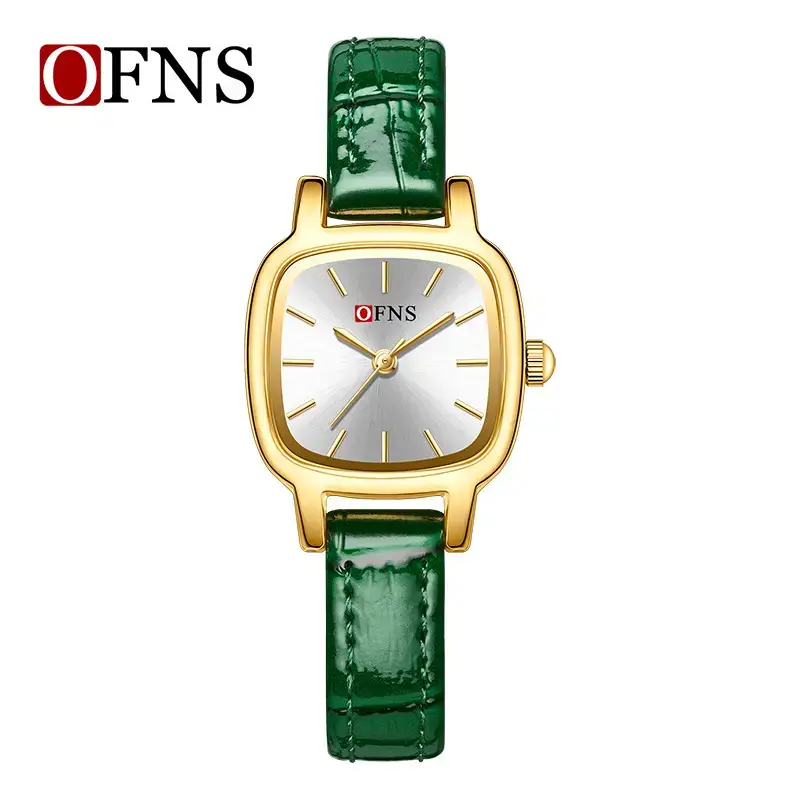 Ofns Gold Quartz Women's Watch Black Leather Band - Image 4