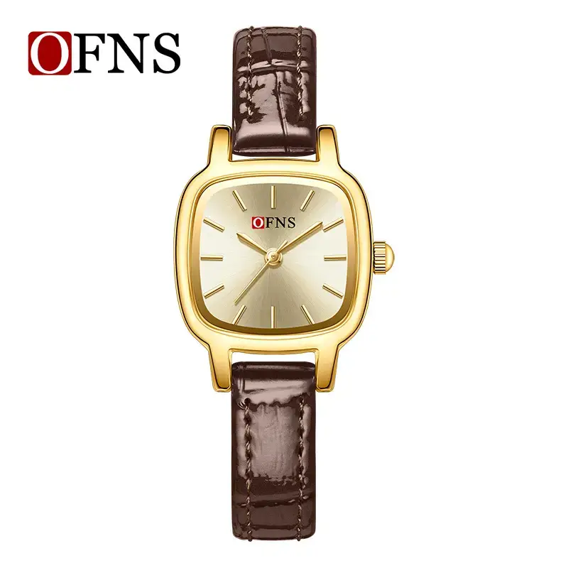 Ofns Gold Quartz Women's Watch Black Leather Band - Image 8