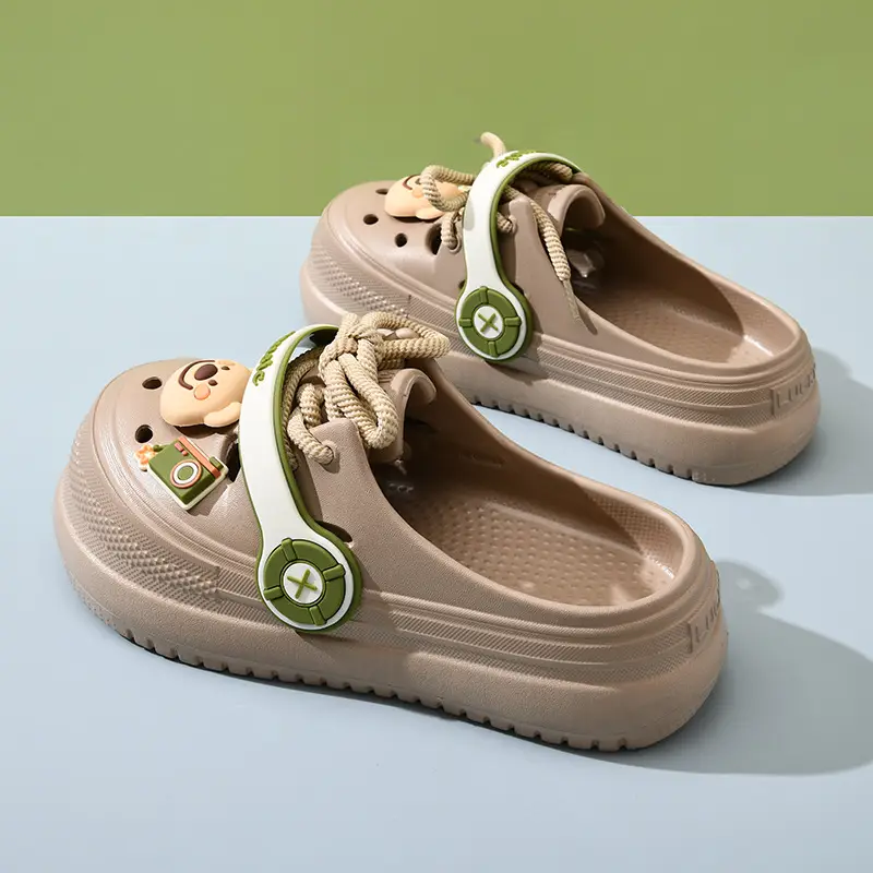 Cartoon Hole Shoes Women's Thick Slip-on Eva Outwear Slippers Soft All-match Non-slip Heightened Beach Toe Slippers - Image 7