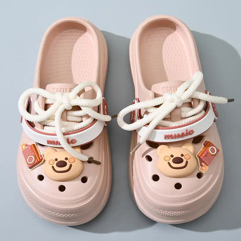 Cartoon Hole Shoes Women's Thick Slip-on Eva Outwear Slippers Soft All-match Non-slip Heightened Beach Toe Slippers - Image 3