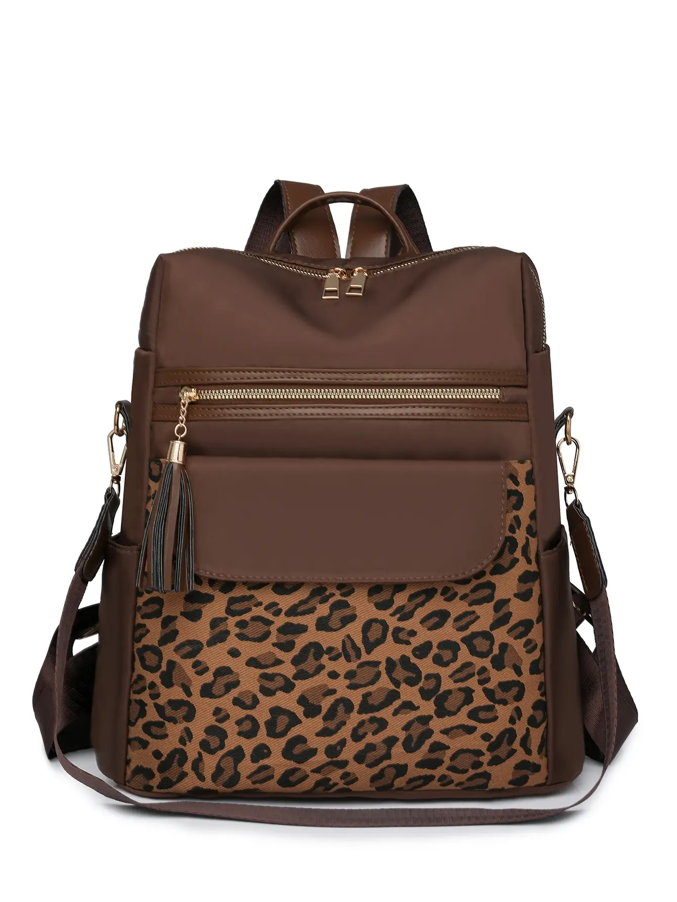 Women's Leopard Print Oxford Backpack Brown Large Capacity - Image 5