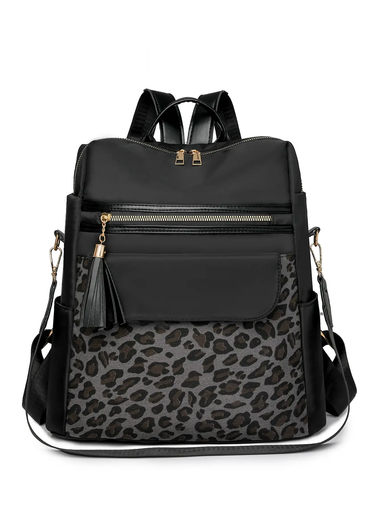 Women's Leopard Print Oxford Backpack Brown Large Capacity - Image 6