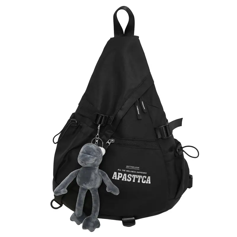 Japanese Tooling Men's Black Shoulder Bag with Toy Charm